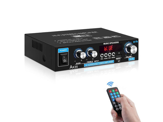 Home Audio Amplifier AK-35 HiFi Bluetooth 5.0 Mini Stereo Power Amp Receivers 2.0 Channel RMS 30W x 2 Max. 200W Output with USB,AUX,FM Radio for...