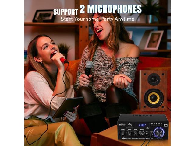 WOOPKER AK45 Pro Stereo Amplifier, 50Wx2 Bluetooth 5.0 Receiver HiFi 2 Channel Power Amplifier for Wired Speaker, Support USB, SD, RCA, MIC Input,...