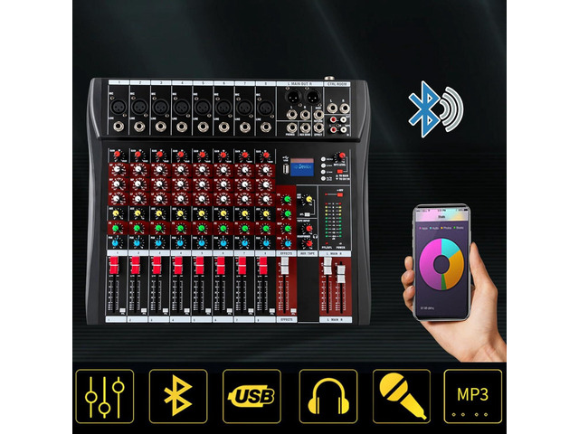 Professional 8 Channel Mixing Console Audio Mixer Bluetooth w/USB Drive Amplifier Studio Audio Sound Mixer Console Ac 110v 50hz 18w