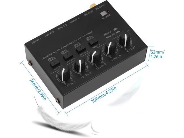 Btuty Ultra Low Noise 4 Channel Line Stereo Mixer 4 Input 1 Output DC 5V Portable Mini Audio Mixer Microphone Guitar Bass Keyboard Mixers for Club...
