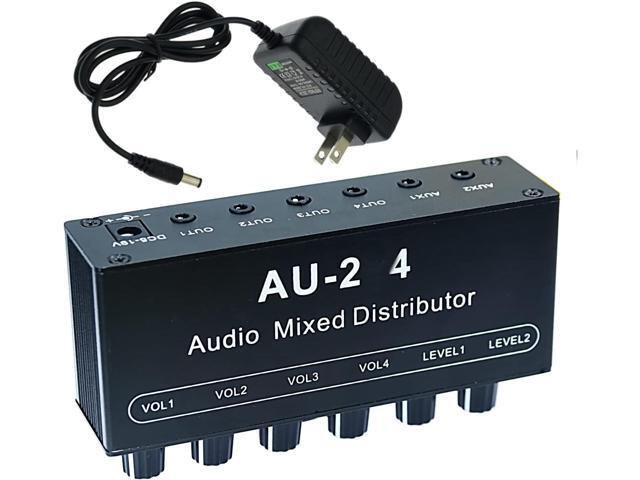 1/8' aux Input Mixing 2 in 4 Channel Way Out Headset Box Headphone Amplifier 3.5mm Mixer 1/8 inch Stereo Audio Amp with Ultra-Compact Portable Mini...