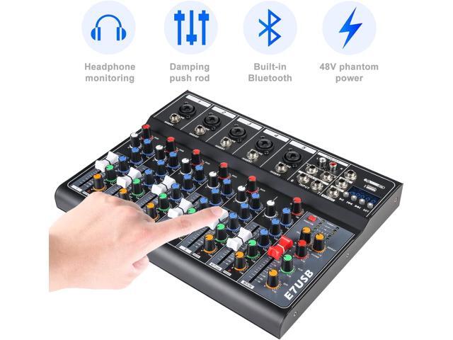 Dj Mixers 7 Channel Audio Mixer Sound Board with Bluetooth, Usb Audio Interface with 48V Phantom Power Sounds Mixer Board with FX Reverb Delay...