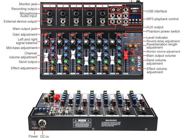 Dj Mixers 7 Channel Audio Mixer Sound Board with Bluetooth, Usb Audio Interface with 48V Phantom Power Sounds Mixer Board with FX Reverb Delay...