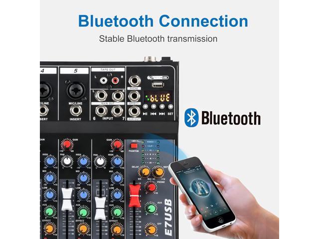 Dj Mixers 7 Channel Audio Mixer Sound Board with Bluetooth, Usb Audio Interface with 48V Phantom Power Sounds Mixer Board with FX Reverb Delay...