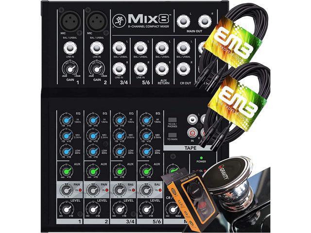 Mackie -Mix8- Compact 8-Channel Desktop Analog Midsize Mixer for Live Sound 2 Mic/Line Input Channels with Pair of EMB XLR Cable and Gravity Magnet.