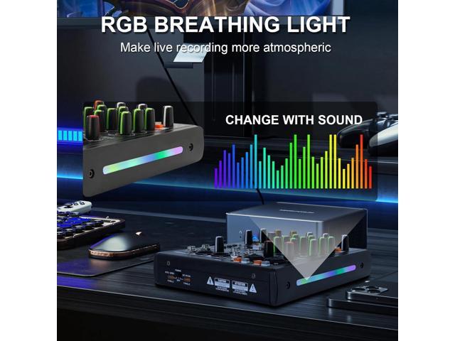 Flygrow 6 Channel Audio Mixer DJ Mixer Sound Board, RGB Breathing Light, 99 DSP Effects, USB Audio Interface, 48V Phantom Bluetooth, High...