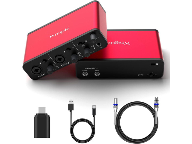 Wrugste USB Audio Interface +48V Phantom Power 24Bit/192kHz for Recording Podcasting and Streaming Ultra-low Latency Plug and Play Noise-Free XLR...