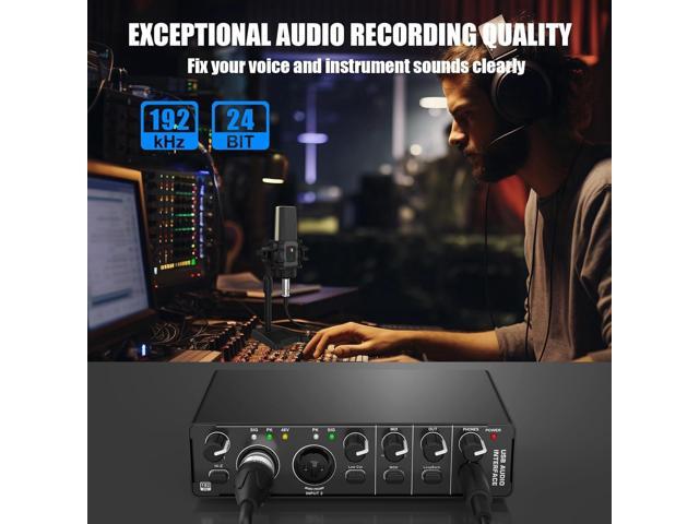 USB Audio Interface, RHM 2 In 2 Out Audio Interface with 48V Phantom Power for Recording, Professional Audio Mixer & Mic Preamplifier XLR/TSR/TS...