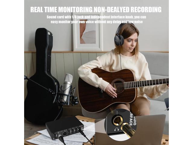 USB Audio Interface, RHM 2 In 2 Out Audio Interface with 48V Phantom Power for Recording, Professional Audio Mixer & Mic Preamplifier XLR/TSR/TS...