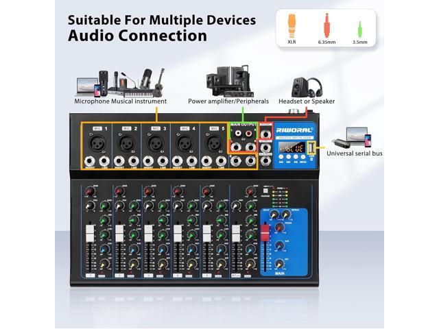 7 Channel Audio Interface USB Audio Mixer Sound Board Mixing Console Built In Bluetooth MP3 Computer Input +48V Phantom Power Mixer Audio For...