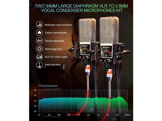 Audio Mixer with Sound Card, tenlamp Two 3.5mm Studio Condenser Microphone and G3 Audio interface, Sound Board Voice Changer, Podcast Equipment...