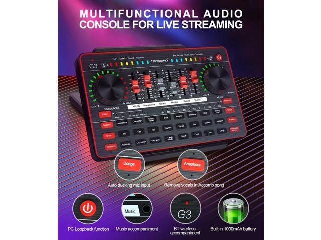 Audio Mixer with Sound Card, tenlamp Two 3.5mm Studio Condenser Microphone and G3 Audio interface, Sound Board Voice Changer, Podcast Equipment...