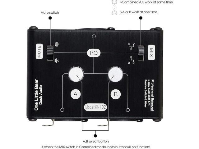 2 Way XLR Balanced Stereo Audio Switcher Passive A/B Mini Switch Box Mixer Sound Splitter (KN102, 2-IN-1-OUT)