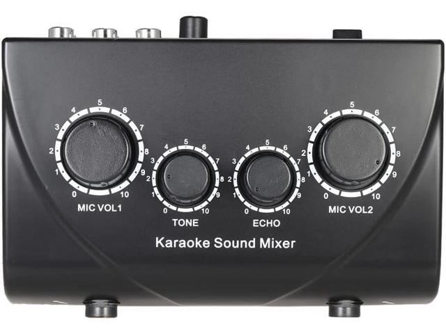 Btuty Karaoke Sound Mixer Dual Mic Inputs Audio Mixer Headphone Amplifier 2 Channel Mixer With Cable N-1 Black Color