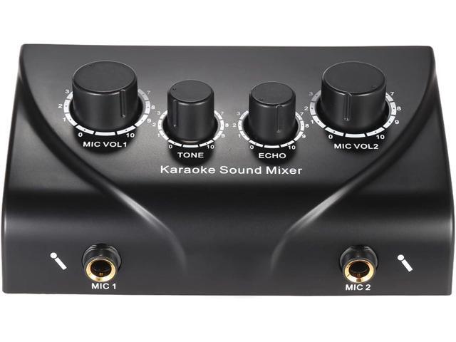 Btuty Karaoke Sound Mixer Dual Mic Inputs Audio Mixer Headphone Amplifier 2 Channel Mixer With Cable N-1 Black Color