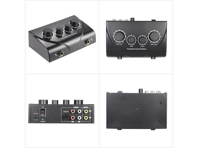 Btuty Karaoke Sound Mixer Dual Mic Inputs Audio Mixer Headphone Amplifier 2 Channel Mixer With Cable N-1 Black Color