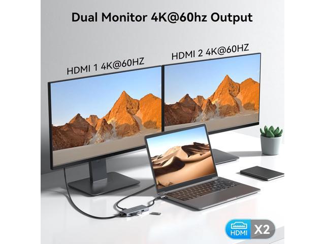 Docking Station to Dual HDMI Monitors Adapter, USB C Hub Dual HDMI Monitors for Laptops, USB C Adapter with Dual HDMI 4K@60Hz, 3 USB Port,PD,...