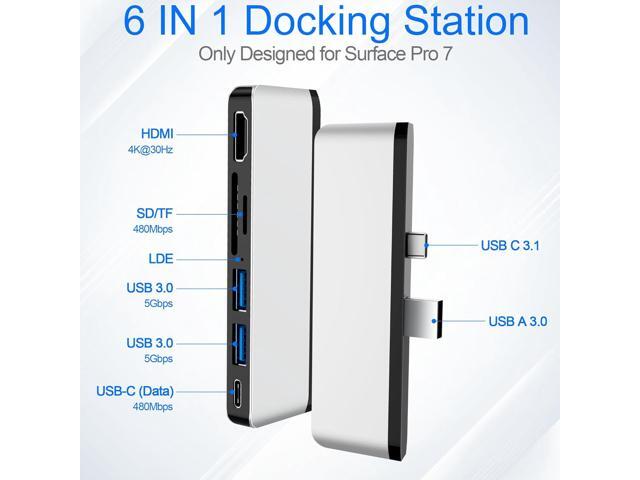 Surface Pro 7 Docking Station, Microsoft Surface Pro 7 USB Hub with 4K HDMI+ USB C Audio & Data Transfer+ 2 USB 3.0 Ports+ TF/SD Card Slot, Surface...