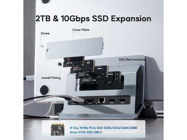 Vertical MacBook Docking Station, PULWTOP Docking Station for Mac mini with M.2 NVMe case for MacBook Pro/Air, 4K@60Hz HDMI, 2USB C 10Gbps, SD/TF,...