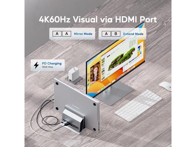 Vertical MacBook Docking Station, PULWTOP Docking Station for Mac mini with M.2 NVMe case for MacBook Pro/Air, 4K@60Hz HDMI, 2USB C 10Gbps, SD/TF,...