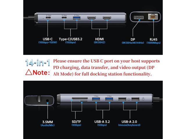 SSK 8K USB C Dock for Thunderbolt Laptop, MacBook Docking Station 3 Monitors,10Gbps USB C Hub Dual HDMI, Displayport, Ethernet,100W PD, Mic/Audio,...