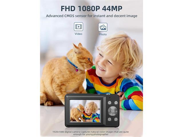 Digital Camera, FHD 1080P Kids Camera 44MP Point and Shoot Digital Cameras with 32GB SD Card, 16X Zoom, Two Batteries, Lanyard, Compact Small...