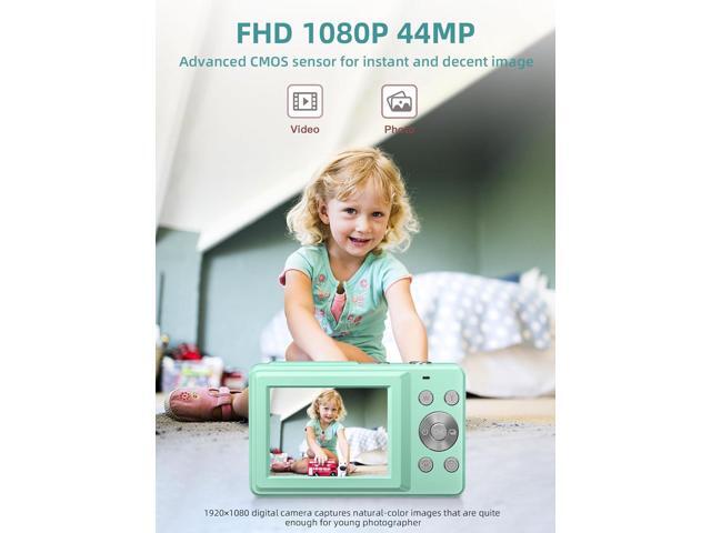 FHD 1080P Digital Cameras for Kids Boys Girls Compact Digital Point and Shoot Camera with 16X Zoom 32GB Card Small Kids Camera, Green