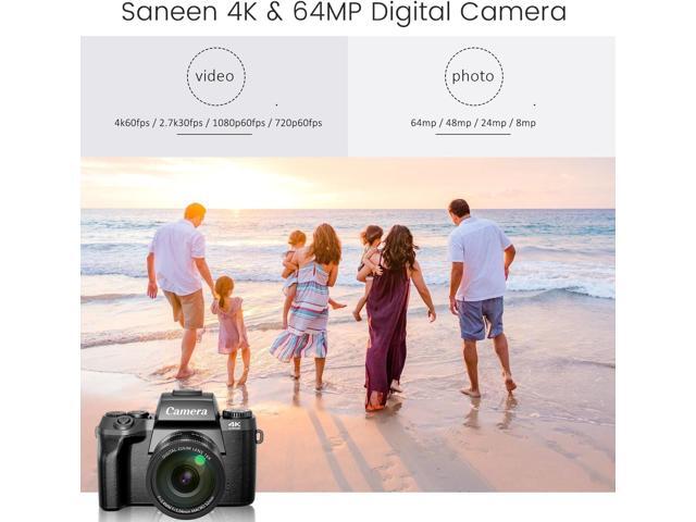 Saneen Digital Camera, 4k Cameras for Photography & Video, 64MP WiFi Touch Screen Vlogging Camera for YouTube with Flash, 32GB SD Card, Lens Hood,...