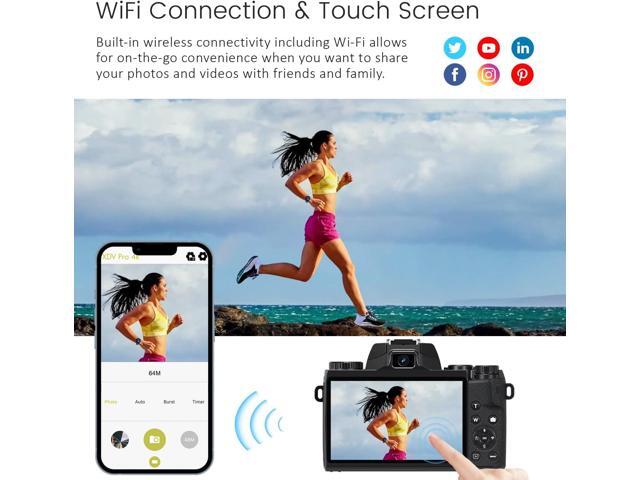 Saneen Digital Camera, 4k Cameras for Photography & Video, 64MP WiFi Touch Screen Vlogging Camera for YouTube with Flash, 32GB SD Card, Lens Hood,...