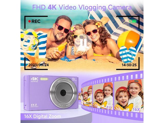 Digital Camera for Teens, FHD 4K 44MP Digital Camera Purple with 64GB SD Card 16X Digital Zoom, Cameras for Photography Compact Point and Shoot...