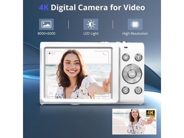 Digital Camera 4K Auto Focus Vlogging Camera 48MP 16X Digital Zoom Digital Camera with 32GB Memory Card YouTube Portable Compact Small Video Camera...