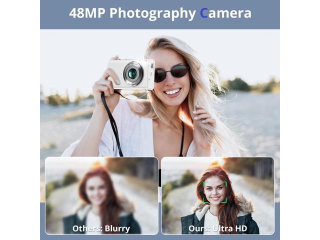 Digital Camera 4K Auto Focus Vlogging Camera 48MP 16X Digital Zoom Digital Camera with 32GB Memory Card YouTube Portable Compact Small Video Camera...