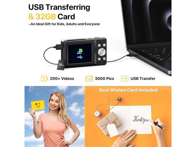 Digital Camera, FHD 1080P Digital Camera for Kids with 32GB SD Card Compact Point and Shoot Camera 16X Zoom Anti Shake Portable Cameras Small...