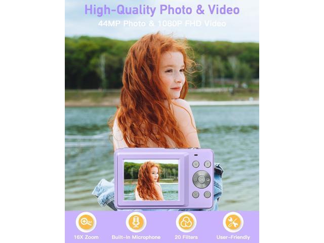 AiTechny Digital Camera, FHD 1080P Kids Camera, 44MP Point and Shoot Cameras for Pictures with 32GB Card, 16X Zoom, Lanyard, Portable Travel Mini...
