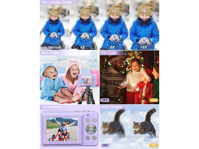 AiTechny Digital Camera, FHD 1080P Kids Camera, 44MP Point and Shoot Cameras for Pictures with 32GB Card, 16X Zoom, Lanyard, Portable Travel Mini...