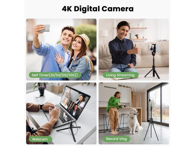4K Digital Camera 64MP Auto Focus Video Camera with 32GB Card 18X Zoom 2 Batteries Compact Vlog Camera for Beginner Student Kids Teen Black