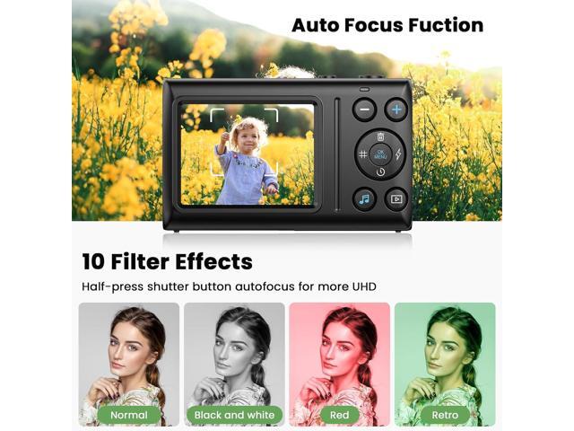 4K Digital Camera 64MP Auto Focus Video Camera with 32GB Card 18X Zoom 2 Batteries Compact Vlog Camera for Beginner Student Kids Teen Black
