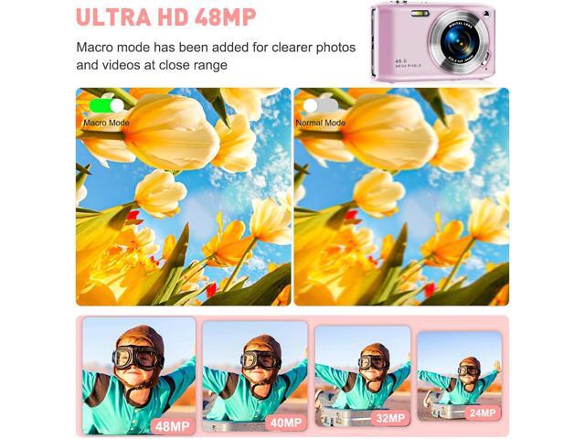 Digital Camera, FHD 4K Point and Shoot Camera with 2.88' IPS Screen, 48MP Video, 16X Zoom, Macro Mode, Flash - Compact Beginner Camera for Teens, Pink