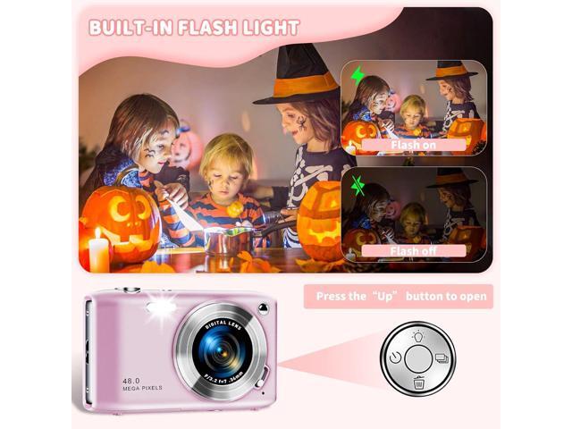 Digital Camera, FHD 4K Point and Shoot Camera with 2.88' IPS Screen, 48MP Video, 16X Zoom, Macro Mode, Flash - Compact Beginner Camera for Teens, Pink