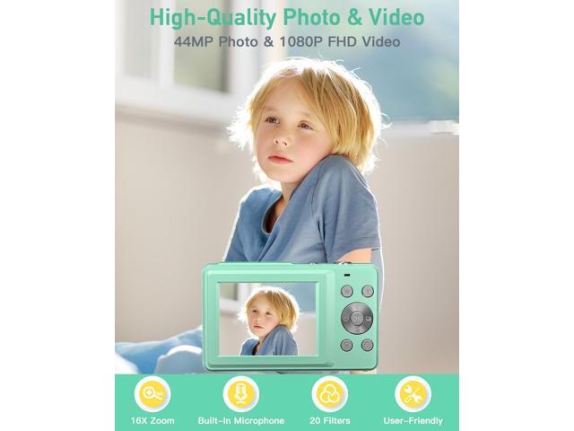 AiTechny Digital Camera for Teens, 1080P FHD Kids Camera 44MP Point and Shoot Digital Camera with 32GB Card, 16X Zoom, Anti-Shake, Small Compact...