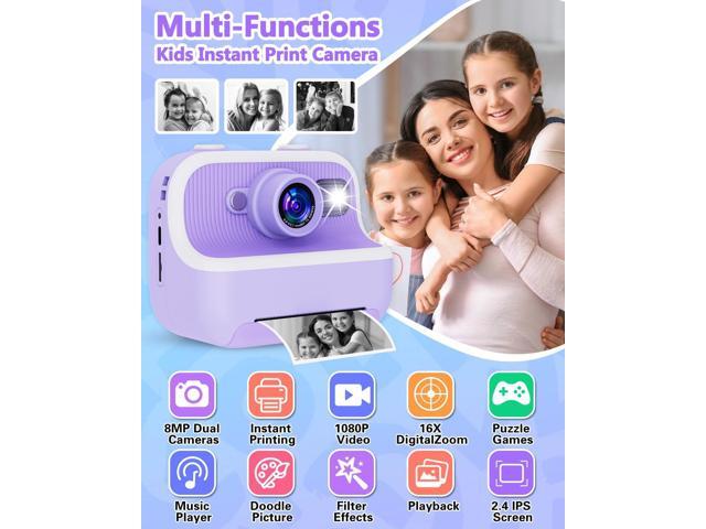 Instant Print Camera for Kids, Christmas Birthday Gifts for Girls Boys, Kids Camera Instant Print with Dual Camera 1080P Digital Camera Toys for 4...