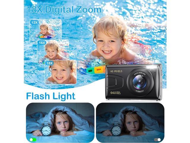 Digital Camera, 4K Kids Camera for Photography, 64MP MP3 Player Compact Video Camera 18X Digital Zoom Vlogging Camera for YouTube, Auto Focus Point...