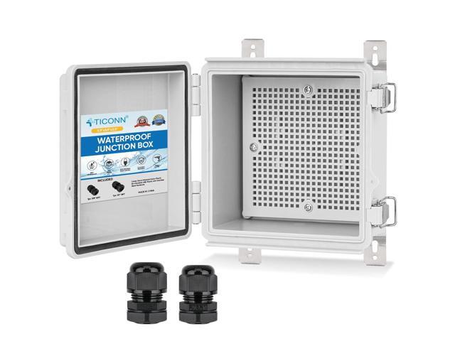 TICONN Waterproof Electrical Junction Box IP67 ABS Plastic Enclosure with Hinged Cover with Mounting Plate, Wall Brackets, Cable Glands (Off-White,...
