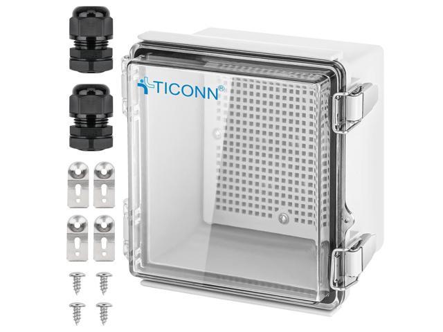 TICONN Waterproof Electrical Junction Box IP67 ABS Plastic Enclosure with Hinged Cover with Mounting Plate, Wall Brackets, Cable Glands (Clear,...