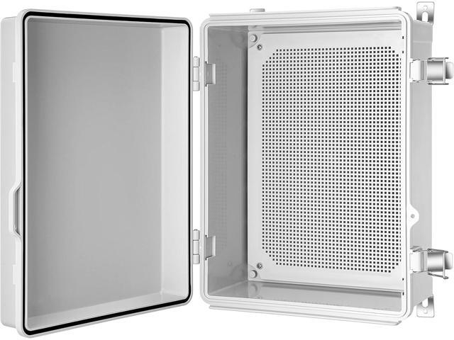 Junction Box, IP67 Waterproof Plastic Enclosure for Electrical Project, Hinged Grey Cover, Includes Mounting Plate and Wall Bracket (Grey Cover,...