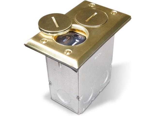 Hubbell 6500BR-5 15 Amp Rectangular Floor Box Kit, Metallic Cover Plate, Duplex, Brass