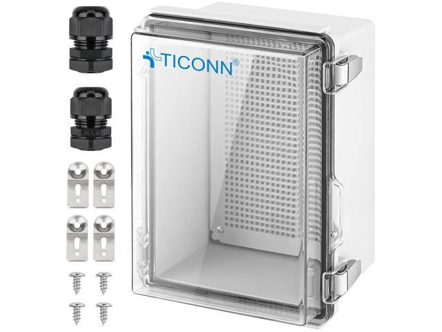 TICONN Outdoor Electrical Box Waterproof, Junction Box IP67 ABS Plastic Enclosure with Hinged Cover with Mounting Plate, Wall Brackets, Cable.