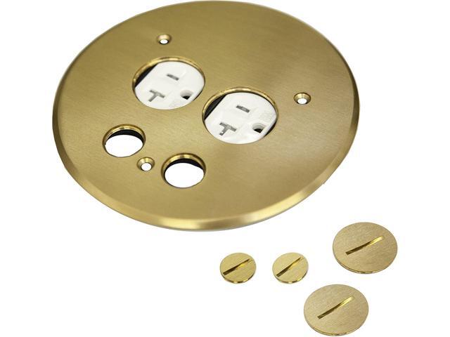 ENERLITES 705519-C Screw Cap Floor Box Cover, 5.50' Diameter, 20A Tamper-Weather Resistant Receptacle Outlet, Data Cable Holes, Watertight Gaskets,...