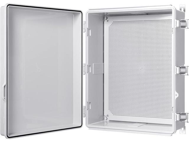 Junction Box, IP67 Waterproof Plastic Enclosure for Electrical Project, Hinged Grey Cover, Includes Mounting Plate and Wall Bracket 510×410×200mm...