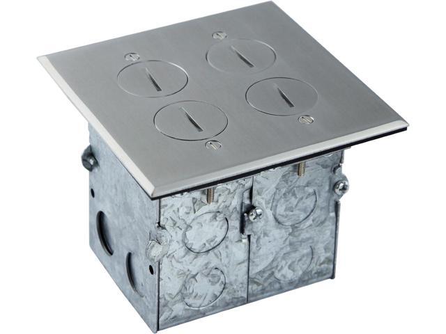 ENERLITES Screw Cap Cover Floor Box kit, 5 x 5 2-Gang, 20A Tamper-Weather Resistant Receptacle Outlet, Keystone Ports, Watertight, Corrosive...